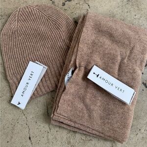 NWT Amour Vert Cashmere Colby Hat & Jolie Scarf, Color Cafe Au Lait